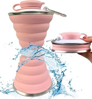 Collapsible Water Bottle, Camping Cup With Carabiner, Reuseable Silicone Foldable Leak Proof Portable Sports Travel Water Bottles For Outdoor, Travel Gym Hiking, BPA Free, Cycling Cups with Carabiner